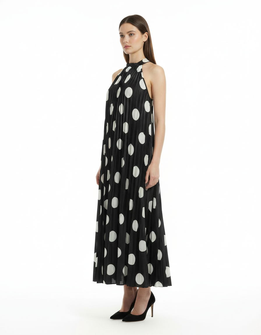 Rosalie-Marie Polka Dot Maxi Dress – Pull-On V-Neck  Voile