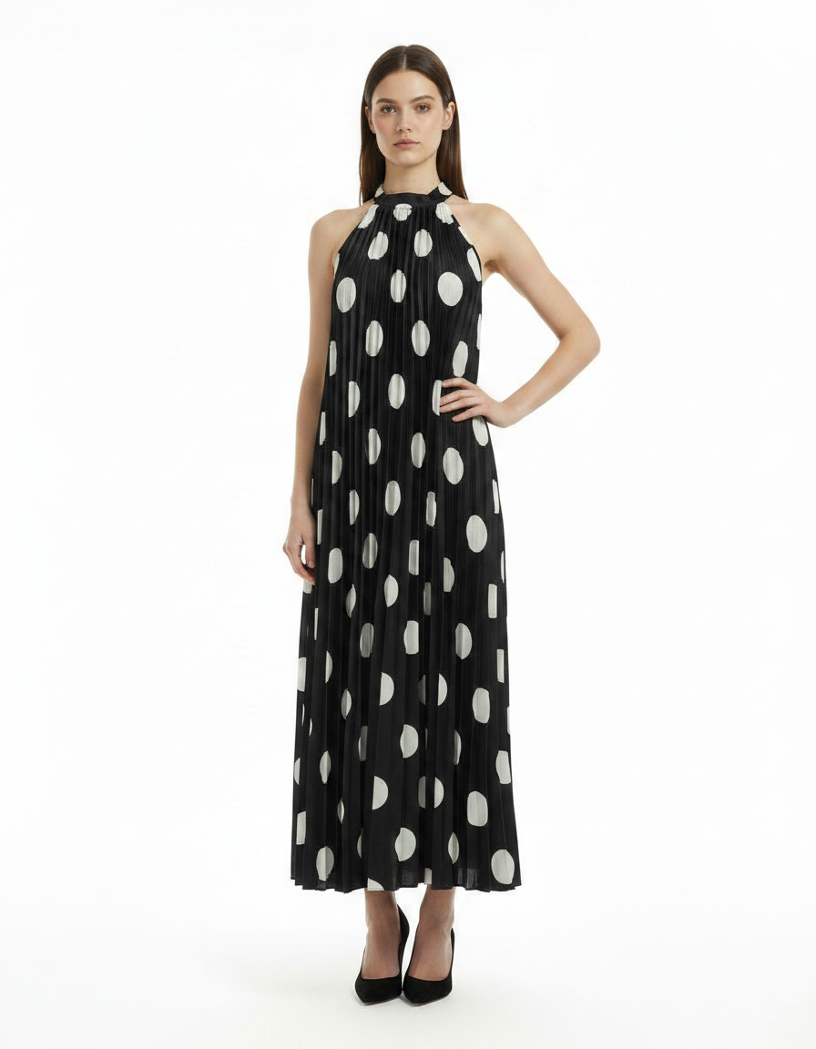 Rosalie-Marie Polka Dot Maxi Dress – Pull-On V-Neck  Voile