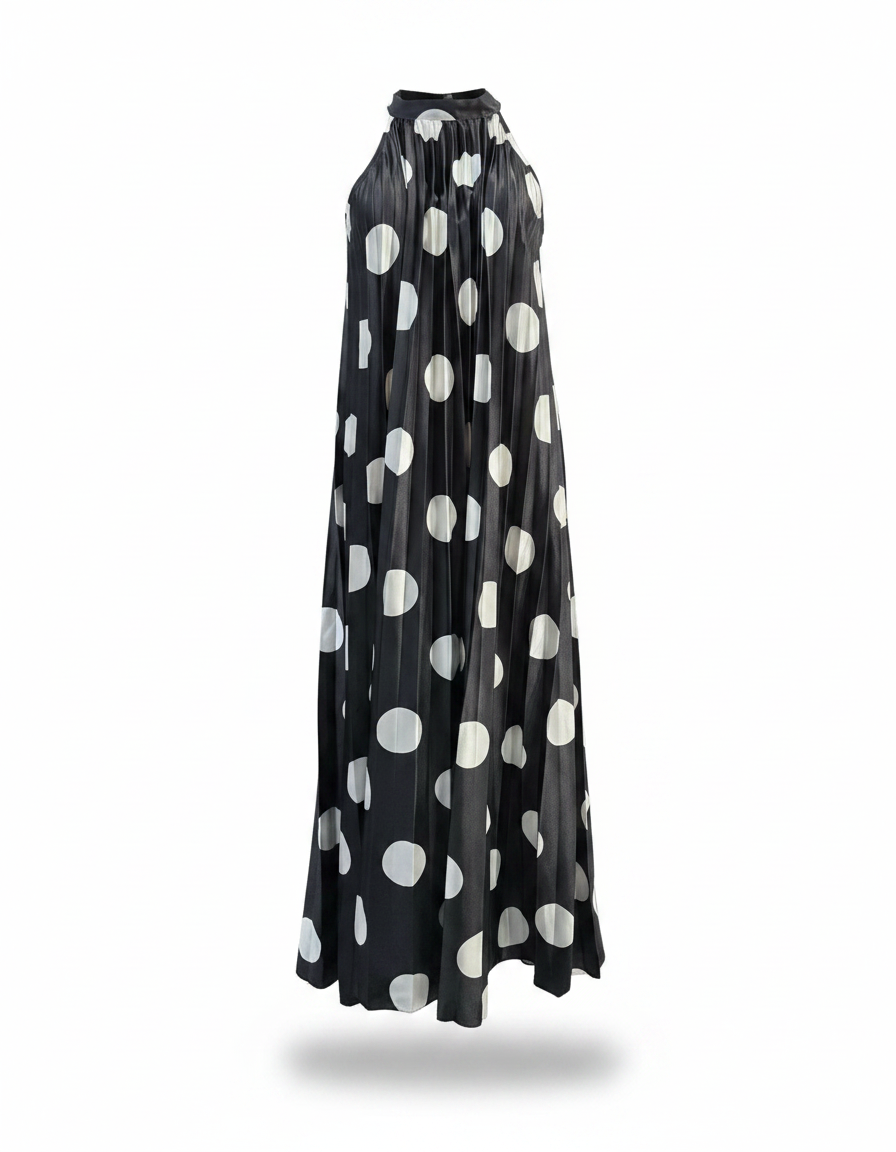 Rosalie-Marie Polka Dot Maxi Dress – Pull-On V-Neck  Voile