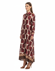 Sasha Geometric Maxi Dress – Button-Front Long Sleeve