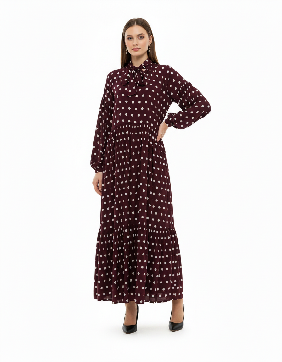 Sylviane Polka Dot Maxi Dress – Pull-On V-Neck  Voile