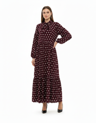 Sylviane Polka Dot Maxi Dress – Pull-On V-Neck  Voile