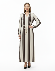 Thais Striped Maxi Dress – Belted V-Neck  Voile