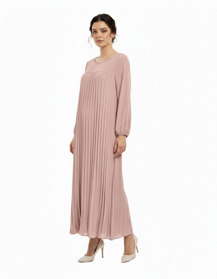 Pierrette Viscose Maxi Dress – Pull-On Long Sleeve  Voile