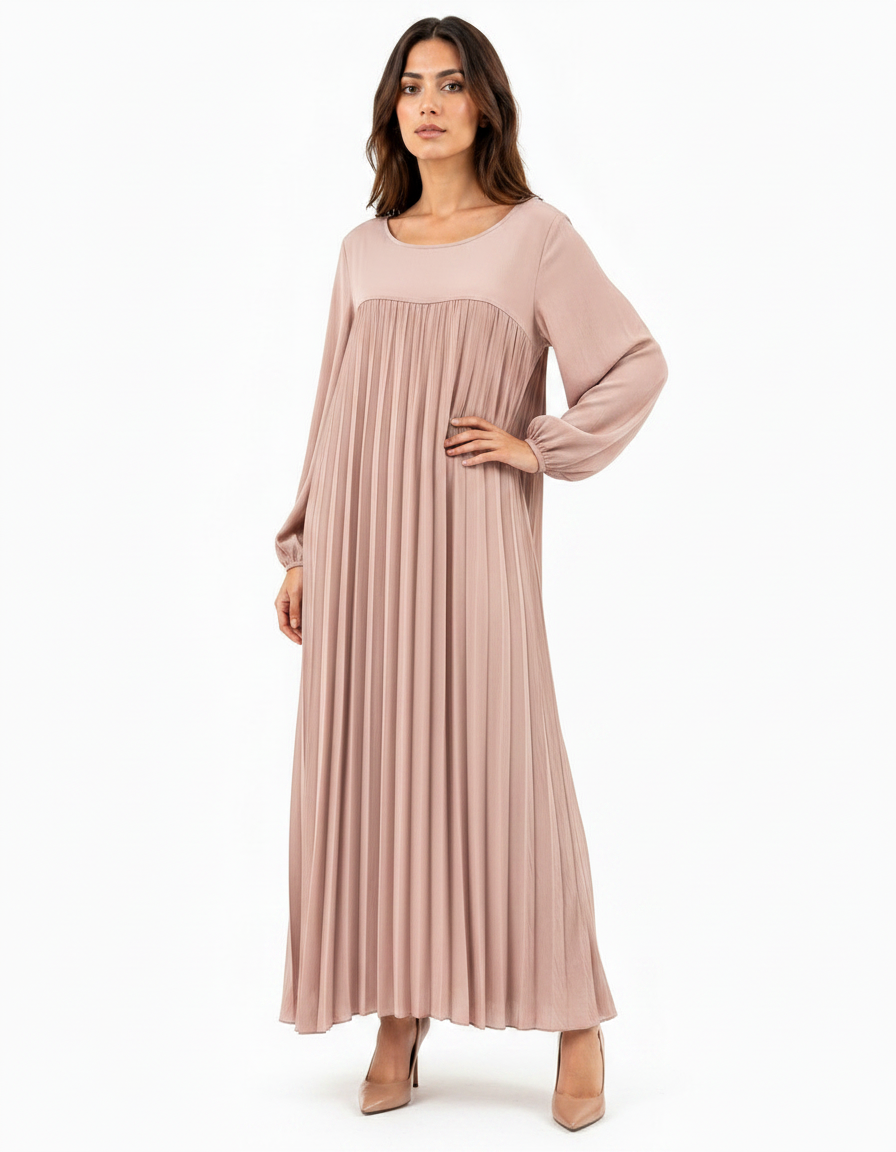 Pierrette Viscose Maxi Dress – Pull-On Long Sleeve  Voile