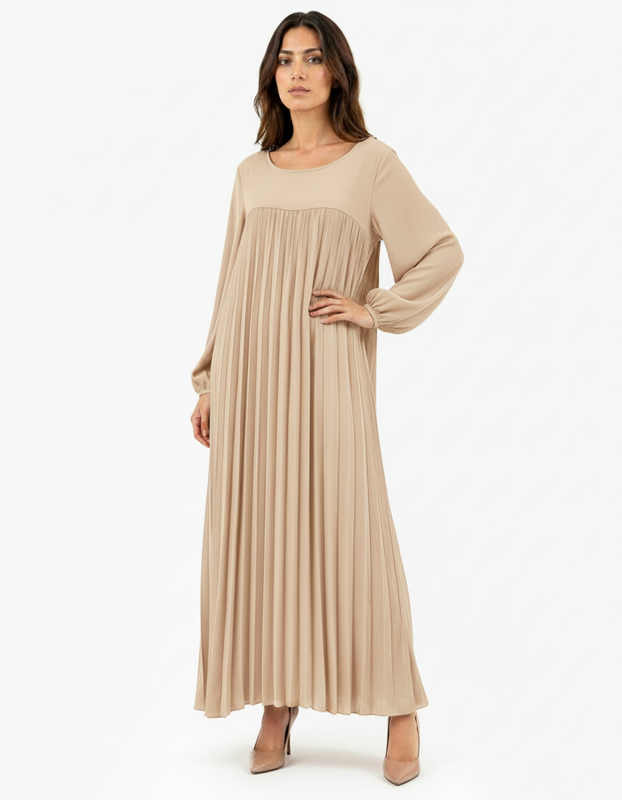 Pierrette Viscose Maxi Dress – Pull-On Long Sleeve  Voile