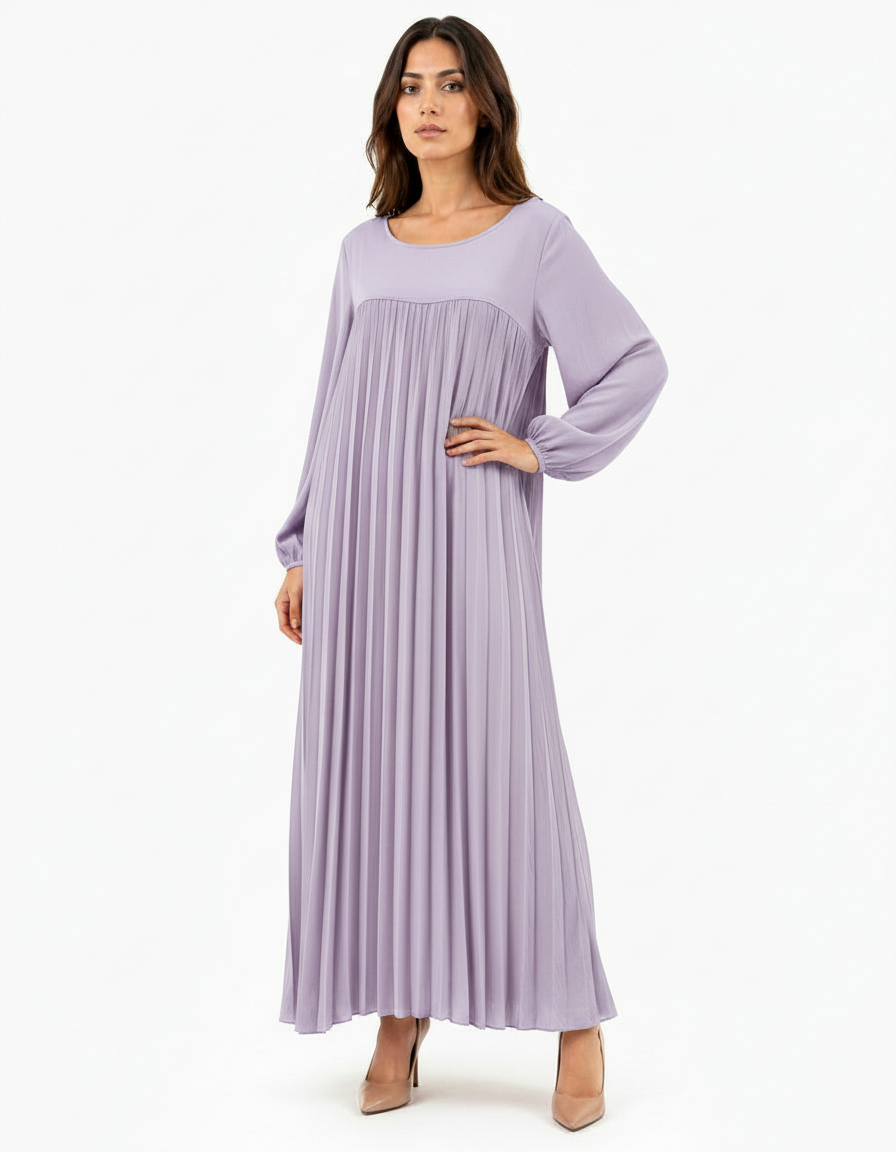 Pierrette Viscose Maxi Dress – Pull-On Long Sleeve  Voile