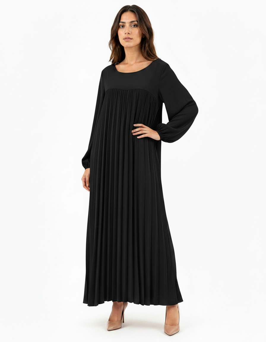Pierrette Viscose Maxi Dress – Pull-On Long Sleeve  Voile