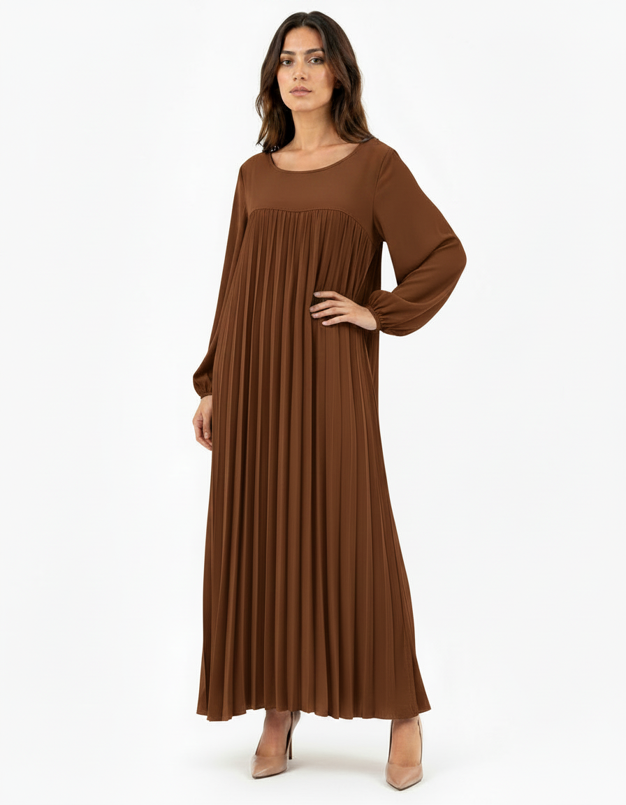 Pierrette Viscose Maxi Dress – Pull-On Long Sleeve  Voile