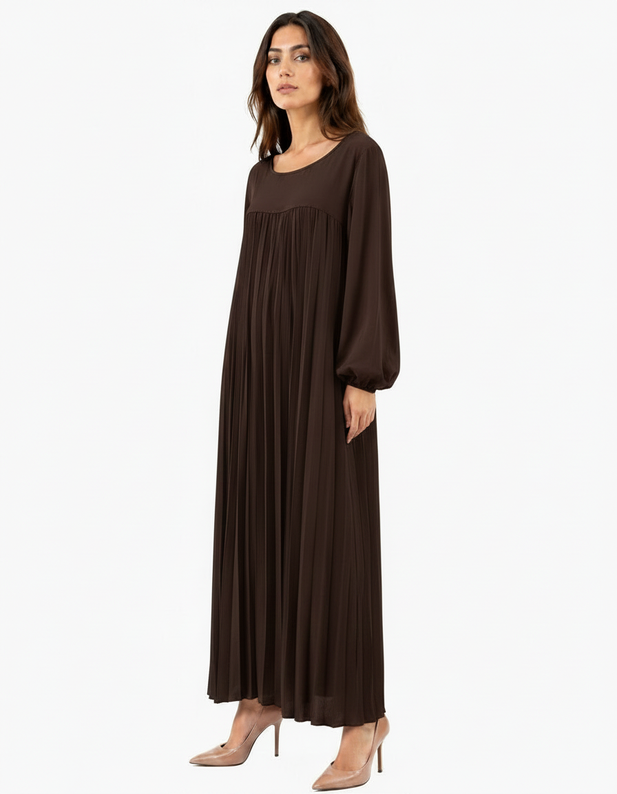 Pierrette Viscose Maxi Dress – Pull-On Long Sleeve  Voile