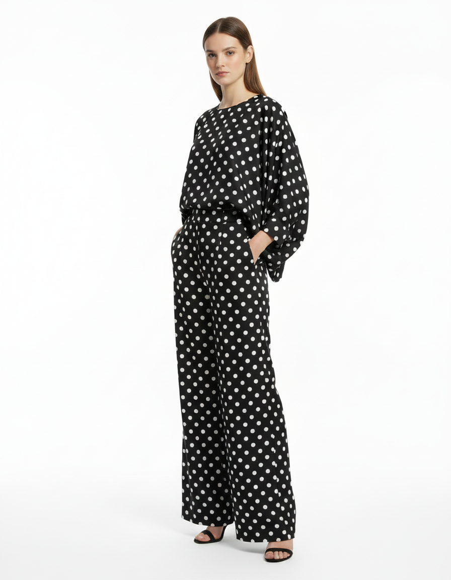 Mireille Polka Dot Co-ord Set – Relaxed Fit Long Sleeve  Voile