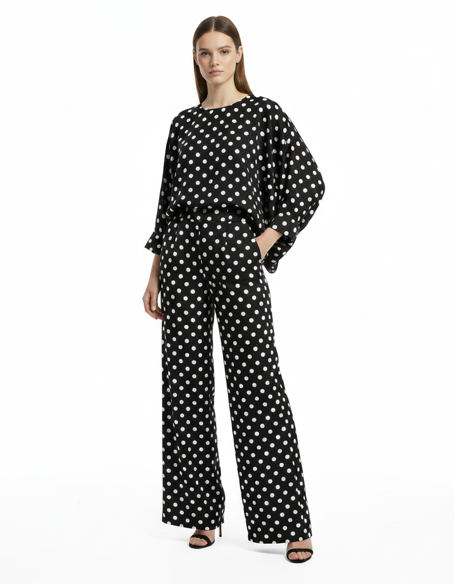 Mireille Polka Dot Co-ord Set – Relaxed Fit Long Sleeve  Voile
