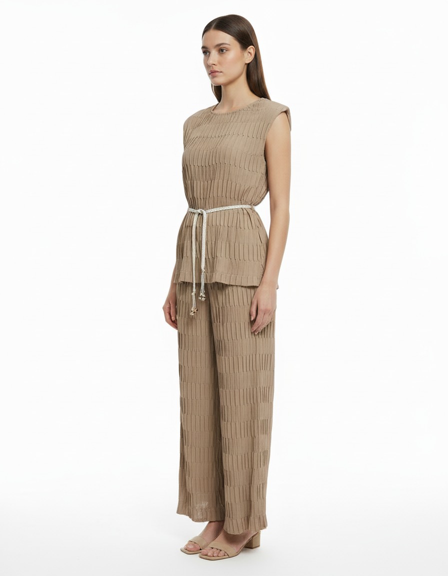 Pauline Pleated Co-ord Set – Sleeveless  Voile