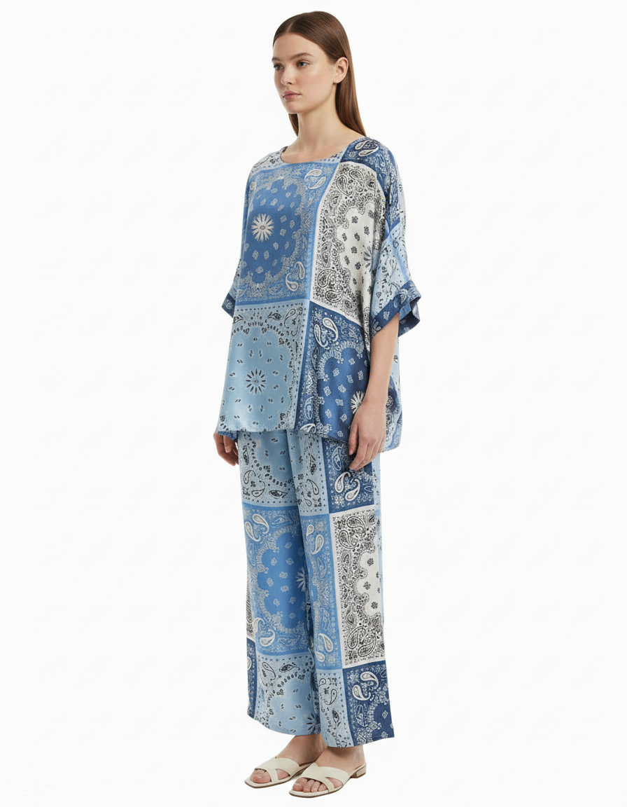Perle-Rose Paisley Co-ord Set – Pull-On Boat Neck  Voile