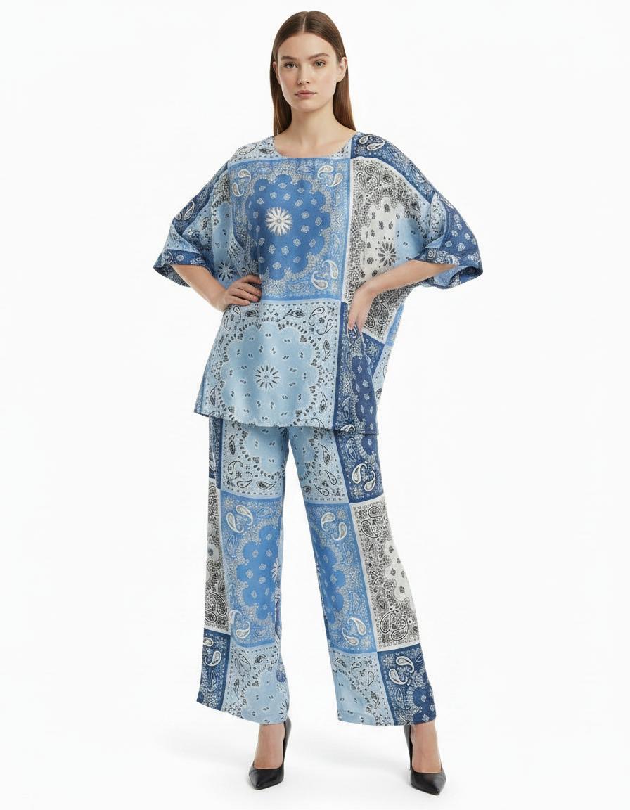 Perle-Rose Paisley Co-ord Set – Pull-On Boat Neck  Voile