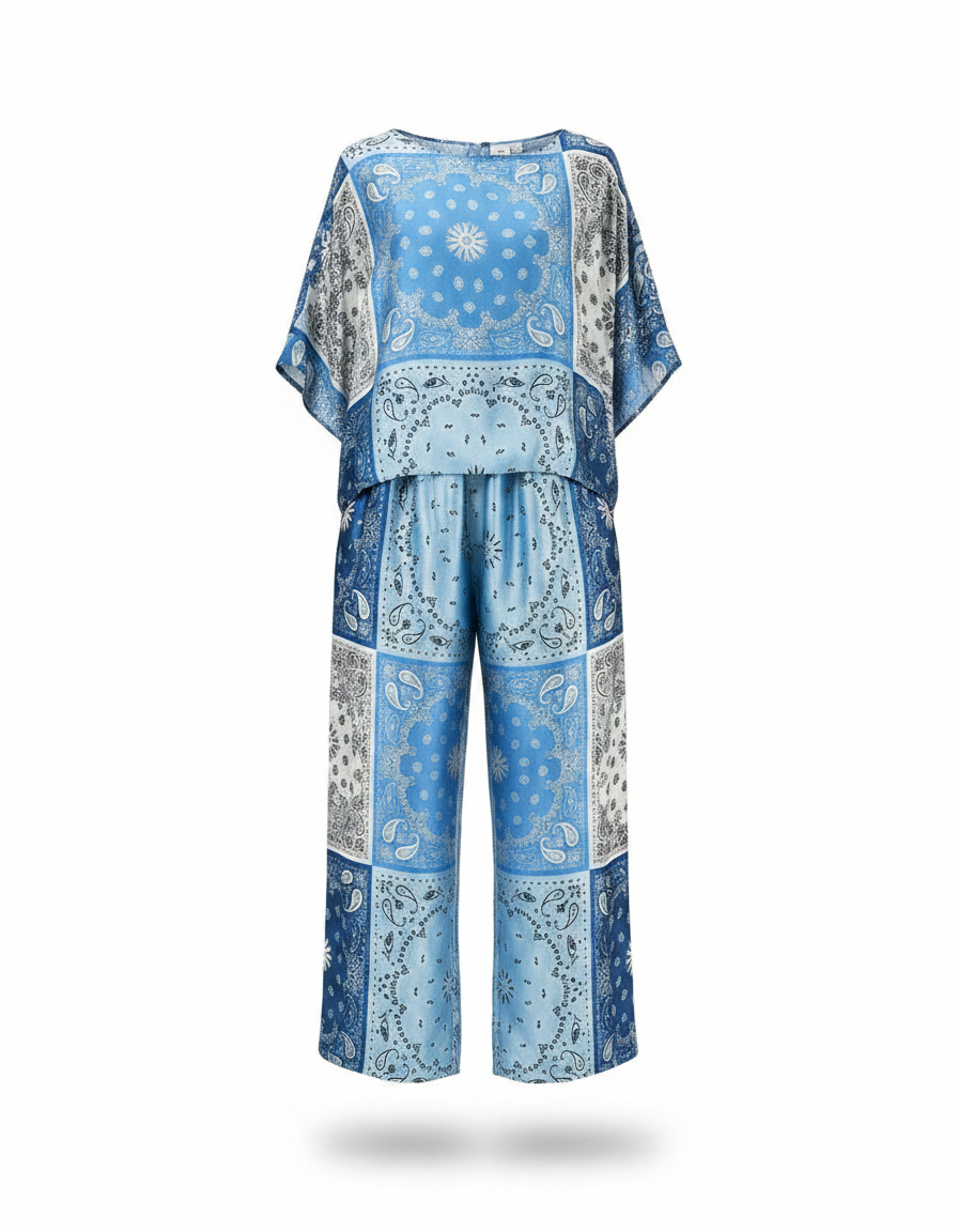 Perle-Rose Paisley Co-ord Set – Pull-On Boat Neck  Voile