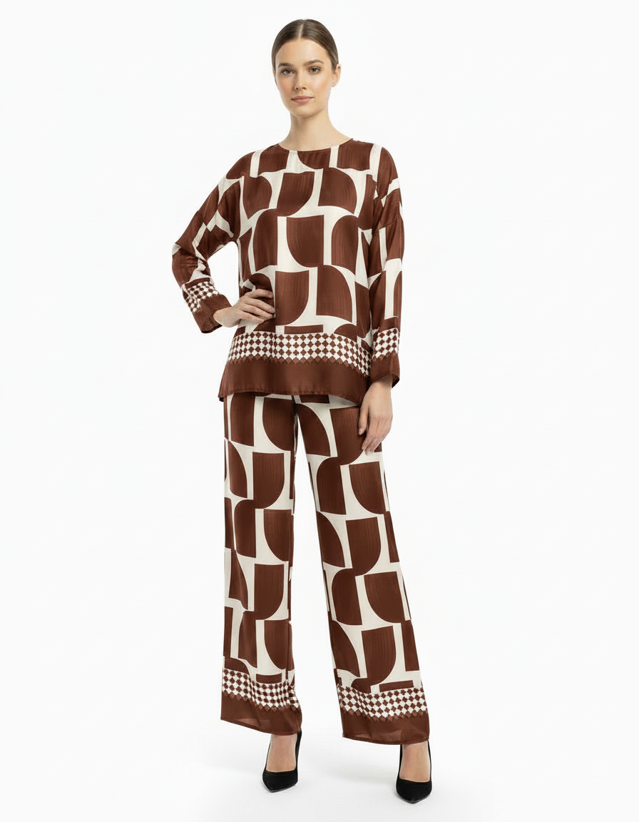 Sabrina Geometric Co-ord Set – Pull-On Boat Neck