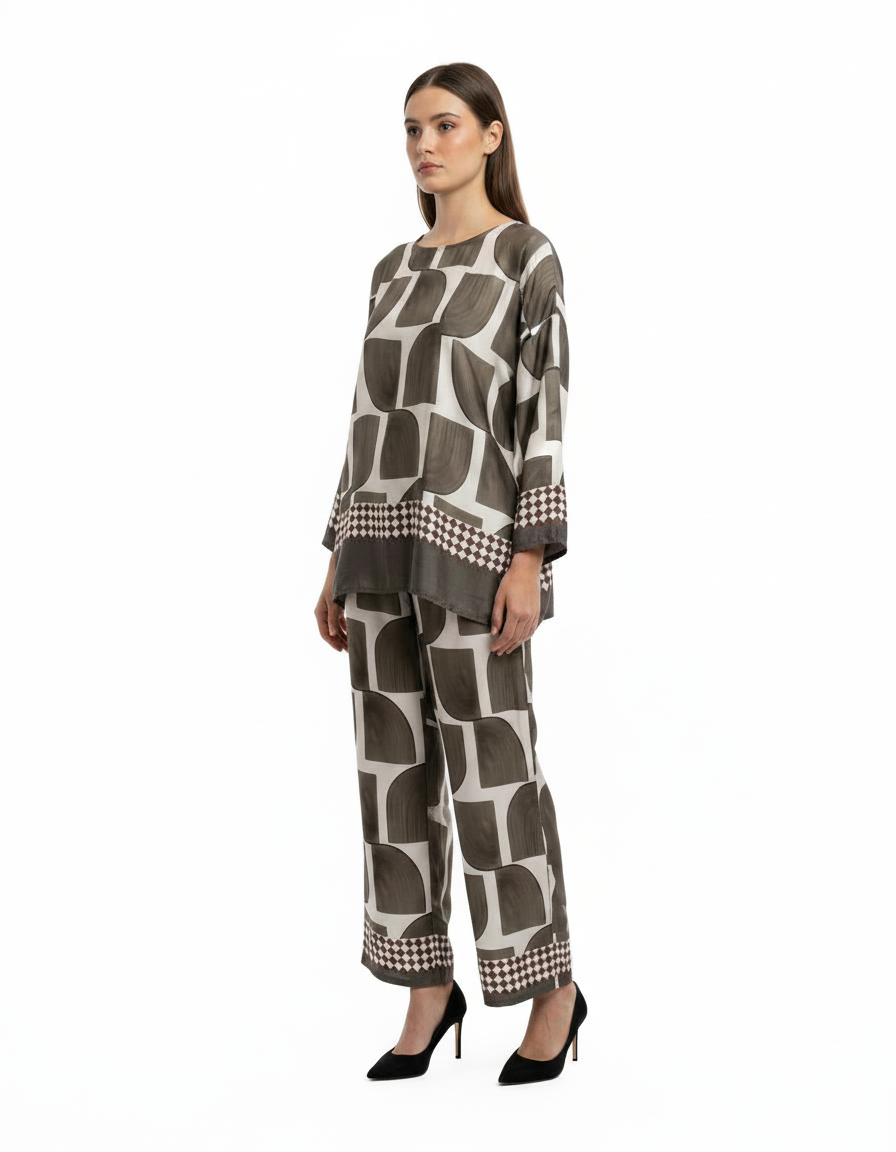 Sabrina Geometric Co-ord Set – Pull-On Boat Neck