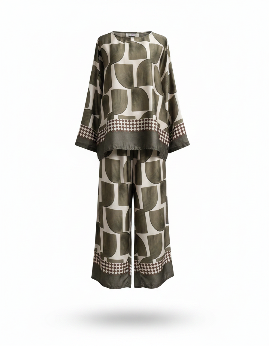 Sabrina Geometric Co-ord Set – Pull-On Boat Neck