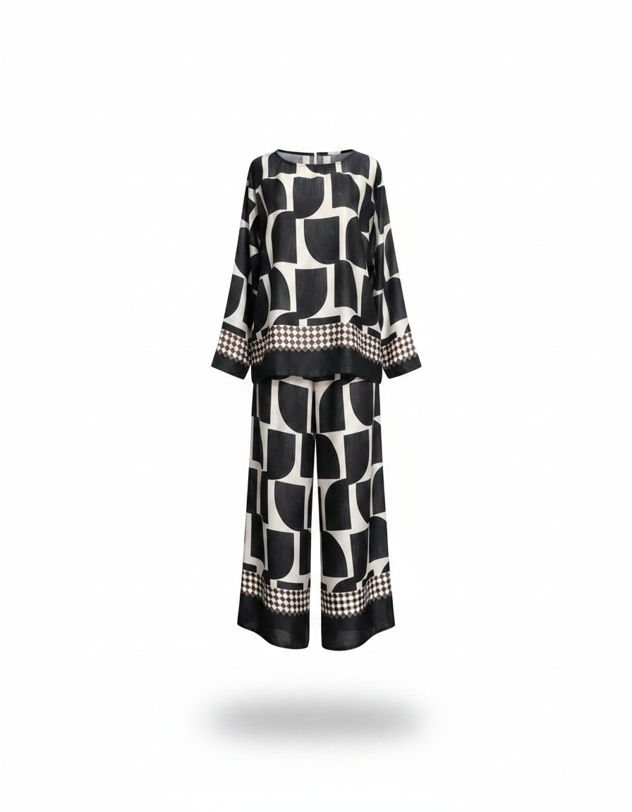 Sabrina Geometric Co-ord Set – Pull-On Boat Neck