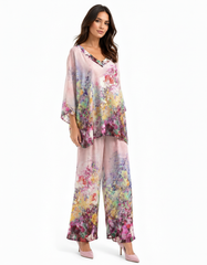 Solene-Marie Floral Co-ord Set – Pull-On V-Neck  Voile