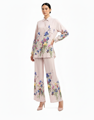 Tania Floral Co-ord Set – Button-Front V-Neck  Voile