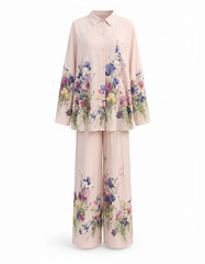 Tania Floral Co-ord Set – Button-Front V-Neck  Voile