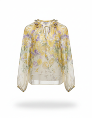 Celeste Floral Blouse – Belted V-Neck  Voile