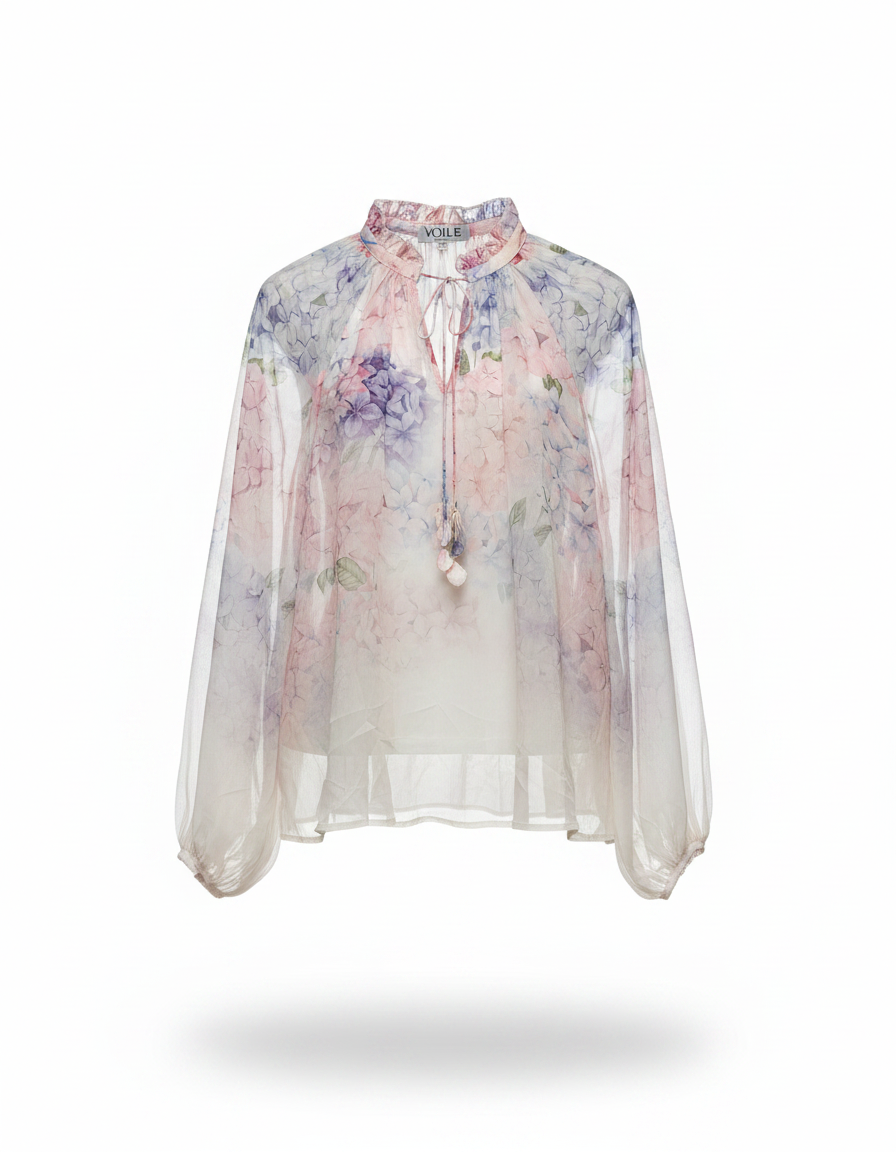 Colette Floral Blouse – Belted V-Neck  Voile