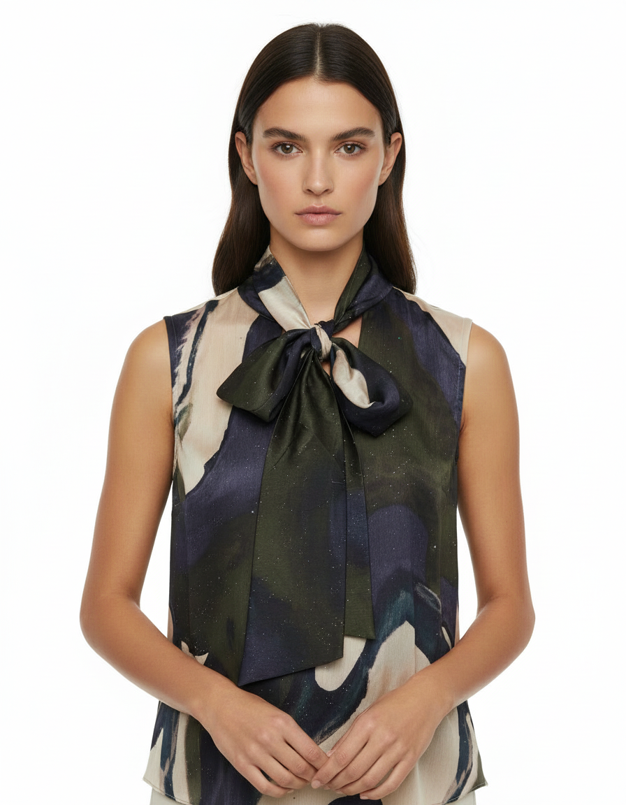Estelle Watercolor Blouse – Relaxed Fit V-Neck  Voile