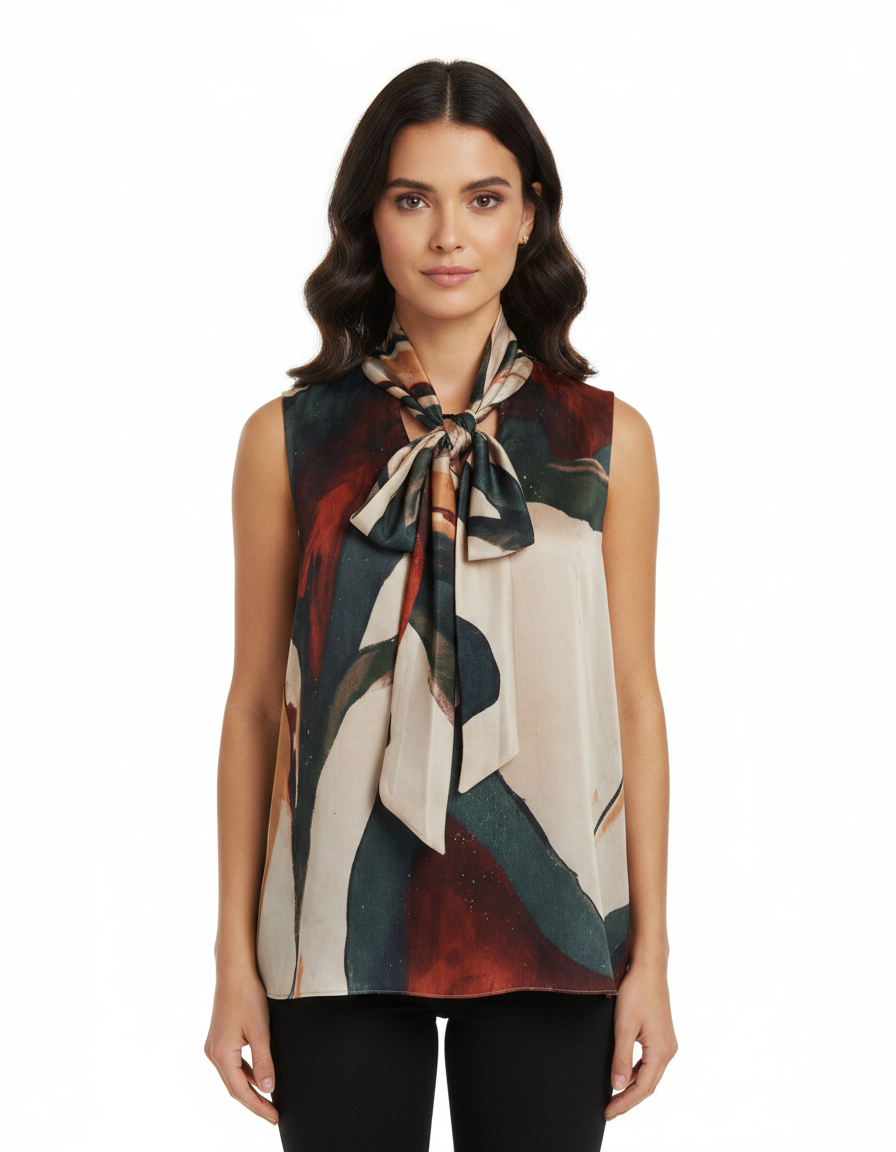 Estelle Watercolor Blouse – Relaxed Fit V-Neck  Voile