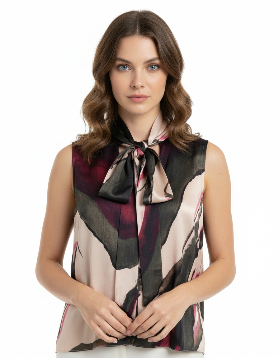 Estelle Watercolor Blouse – Relaxed Fit V-Neck  Voile