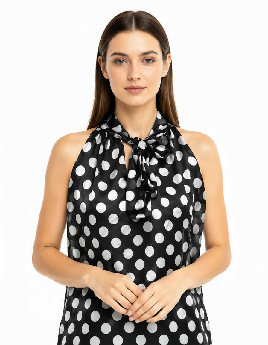Oceane Polka Dot Blouse – Belted V-Neck  Voile