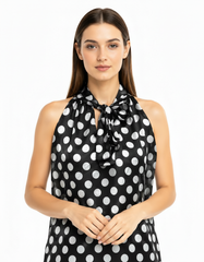 Oceane Polka Dot Blouse – Belted V-Neck  Voile