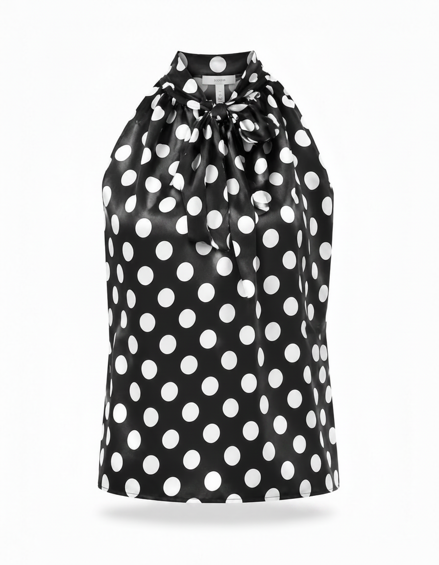 Oceane Polka Dot Blouse – Belted V-Neck  Voile
