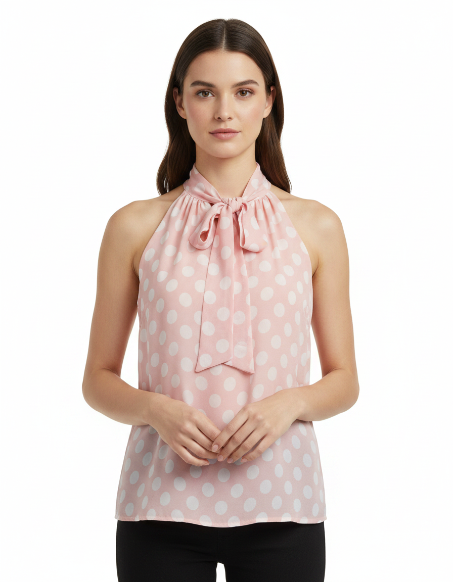 Oceane Polka Dot Blouse – Belted V-Neck  Voile