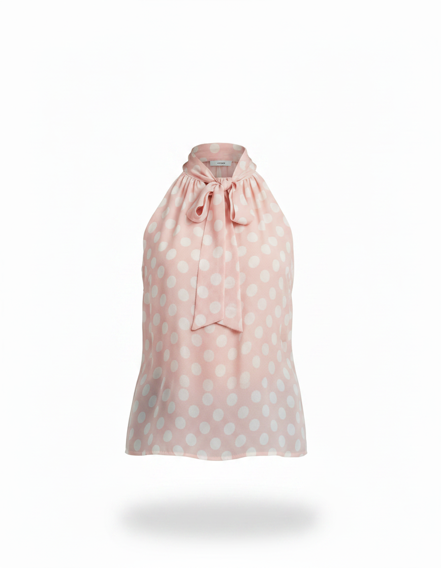 Oceane Polka Dot Blouse – Belted V-Neck  Voile