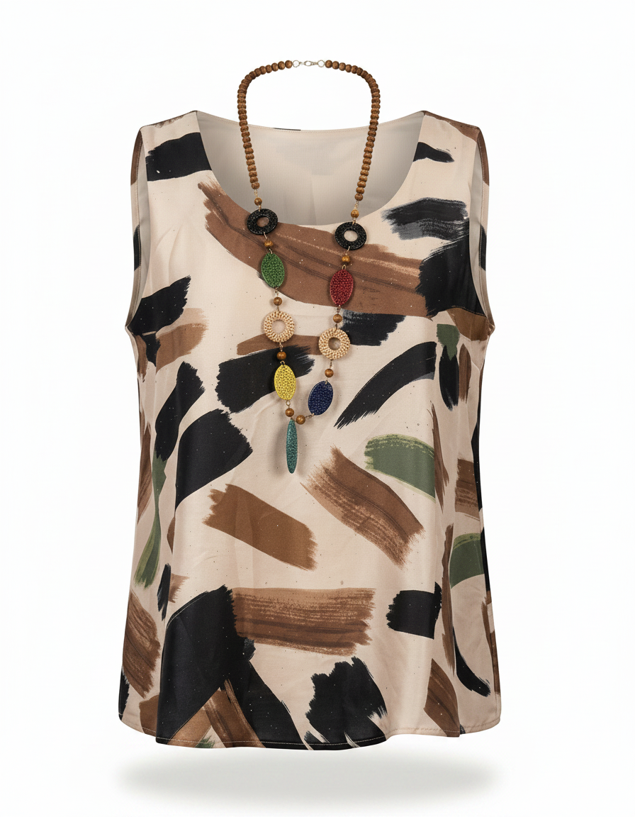Romane Abstract Blouse – Relaxed Fit Sleeveless  Voile