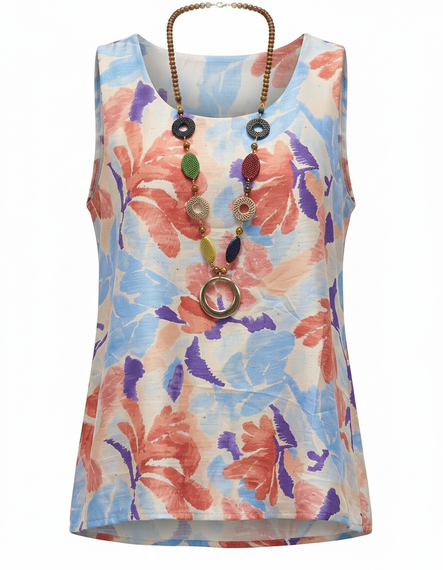 Romane Abstract Blouse – Relaxed Fit Sleeveless  Voile