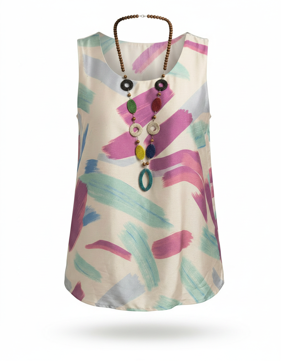 Romane Abstract Blouse – Relaxed Fit Sleeveless  Voile