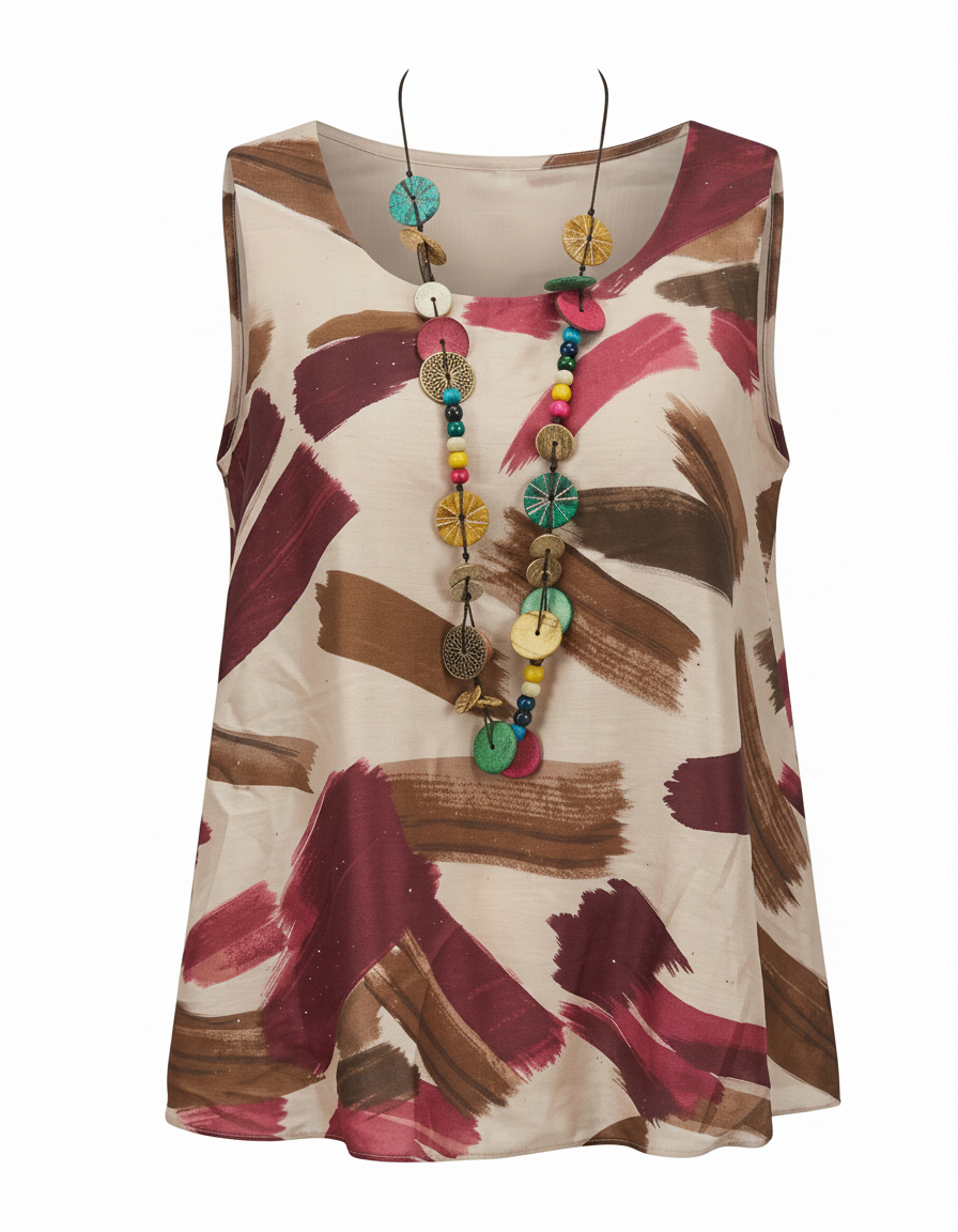Romane Abstract Blouse – Relaxed Fit Sleeveless  Voile