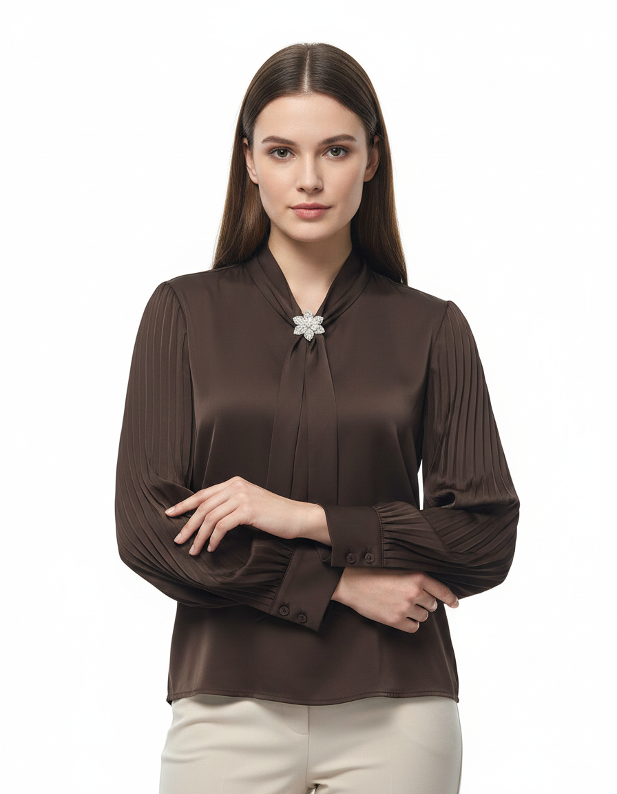 Sabine Everyday Blouse – Belted V-Neck  Voile