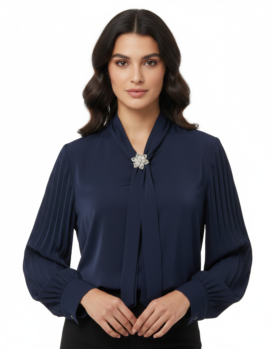Sabine Everyday Blouse – Belted V-Neck  Voile