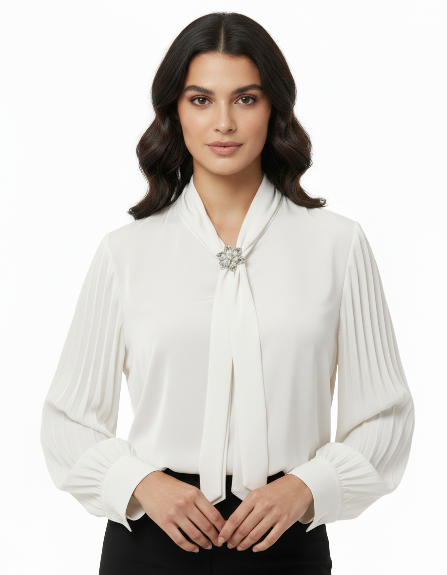 Sabine Everyday Blouse – Belted V-Neck  Voile