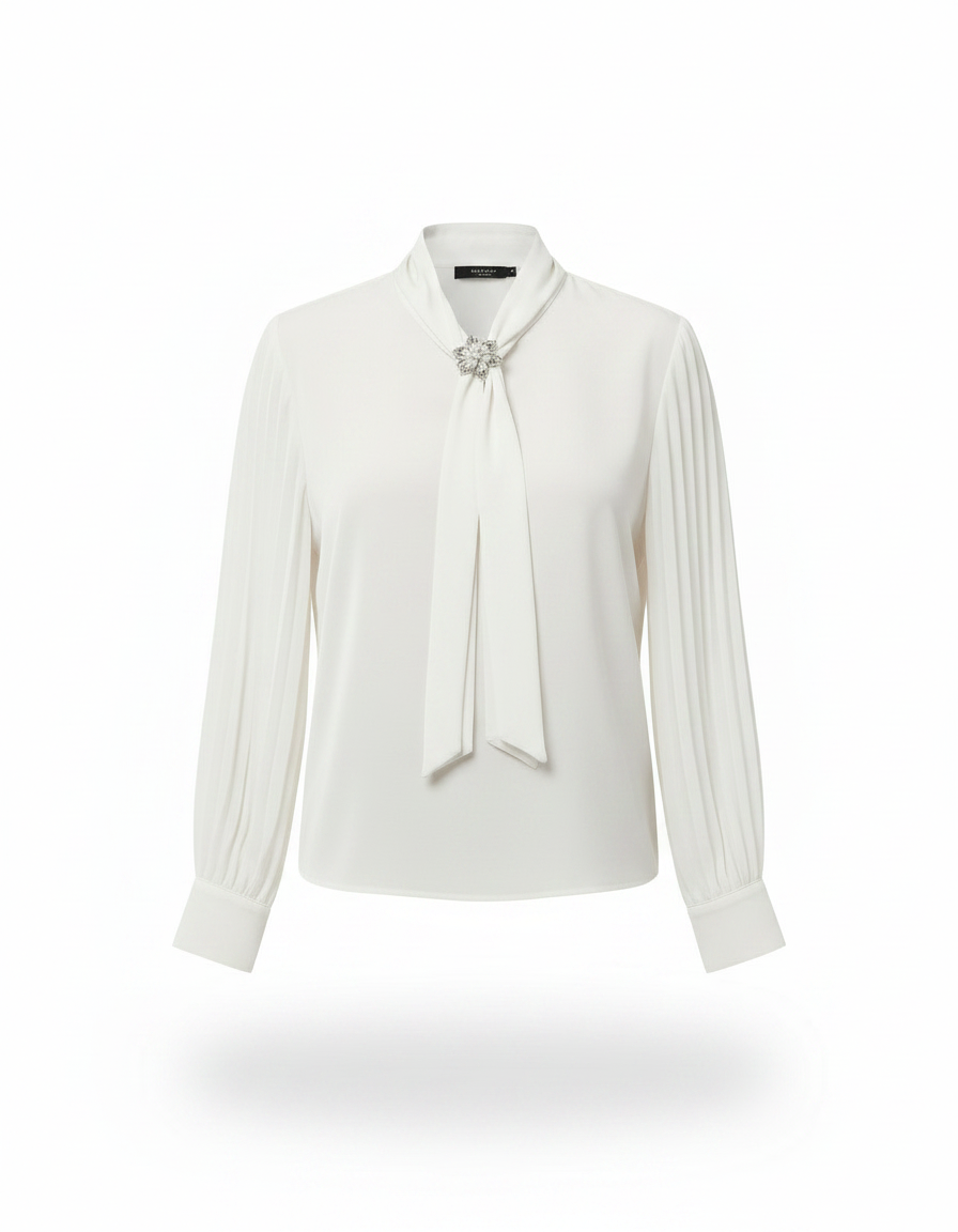 Sabine Everyday Blouse – Belted V-Neck  Voile