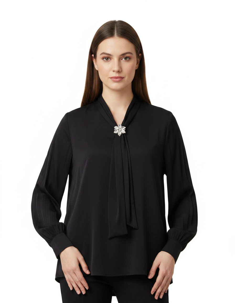 Sabine Everyday Blouse – Belted V-Neck  Voile