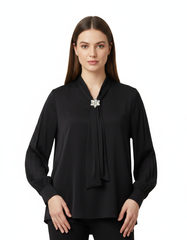 Sabine Everyday Blouse – Belted V-Neck  Voile