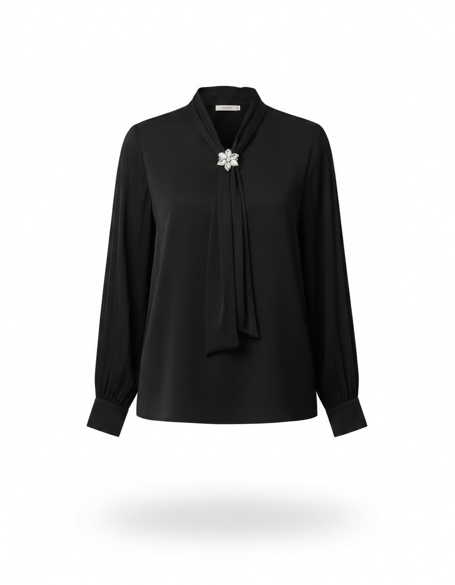 Sabine Everyday Blouse – Belted V-Neck  Voile