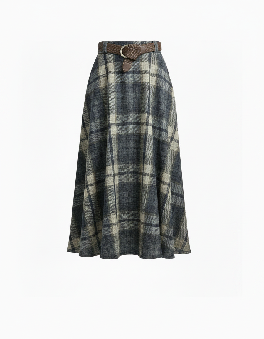 Harmonie Plaid Skirt – Belted  Voile