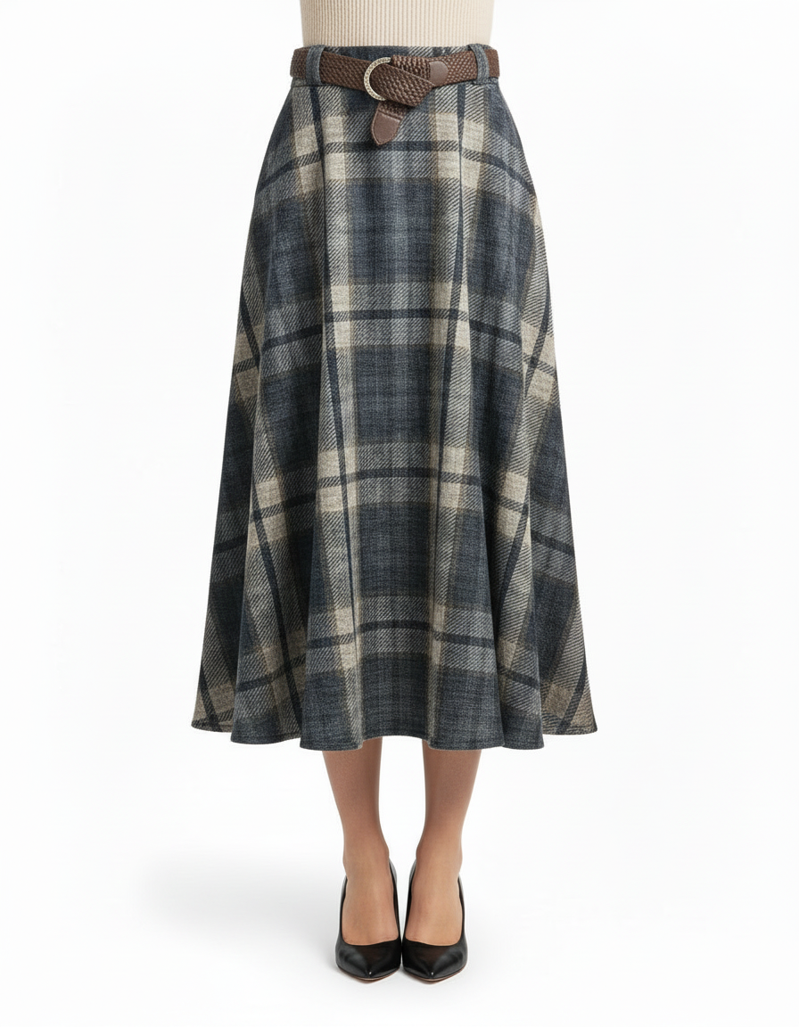Harmonie Plaid Skirt – Belted  Voile
